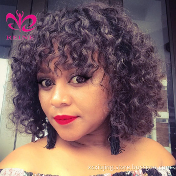 2021 Wholesales 12a Grade Funmi SDD Super Double Drawn Pixie Cut Short Wigs With Bang Human Hair Brazilian Rose Curl Fringe Wigs